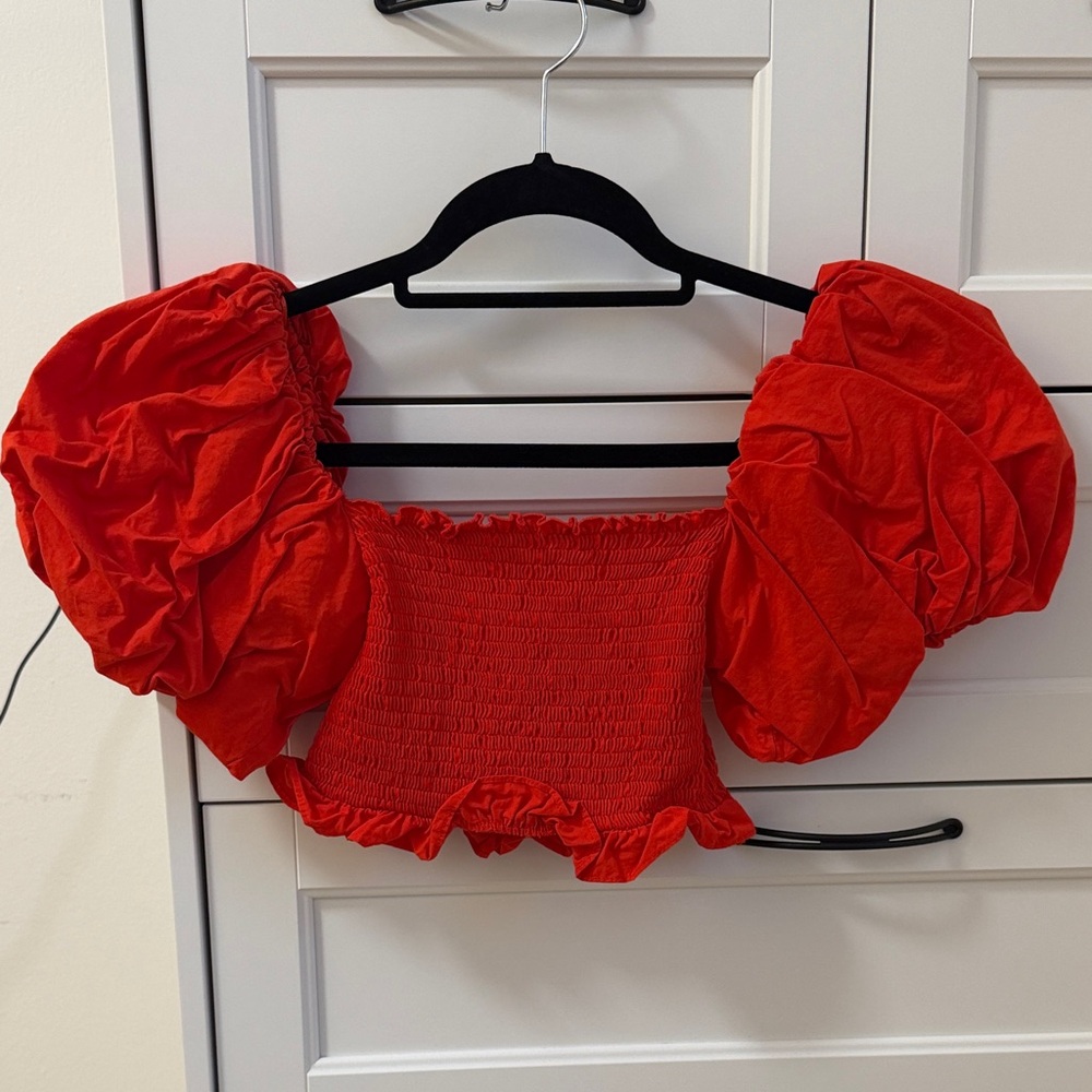 ZARA Bold Red Puff Sleeve Blouse